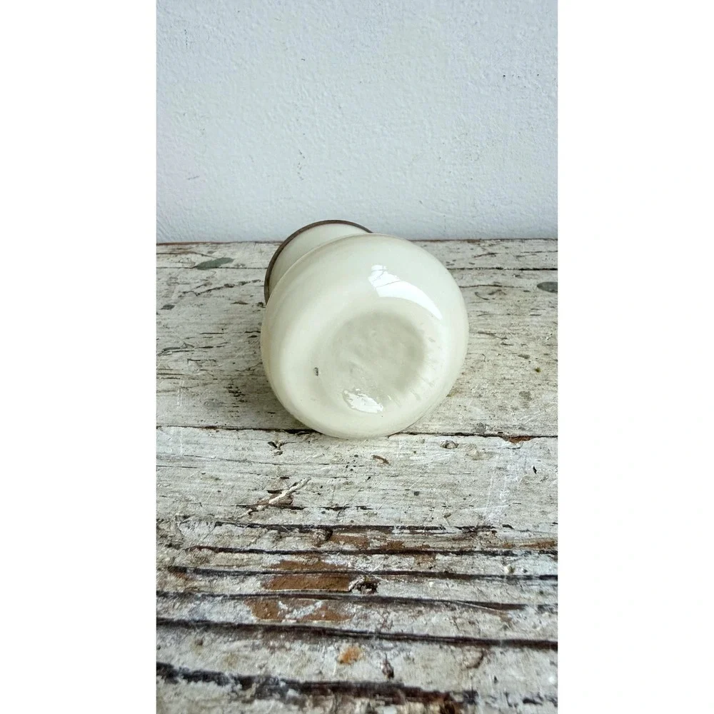 Vintage Miniature Cream Glass Bud Vase Gold Banded Trim Small